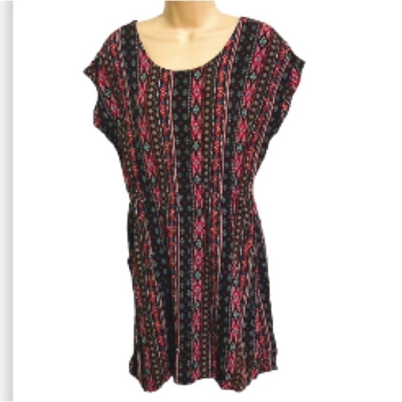PINK REPUBLIC Aztec Tribal Short Sleeve Dress Pockets Open Keyhole Back Medium - Picture 3 of 16